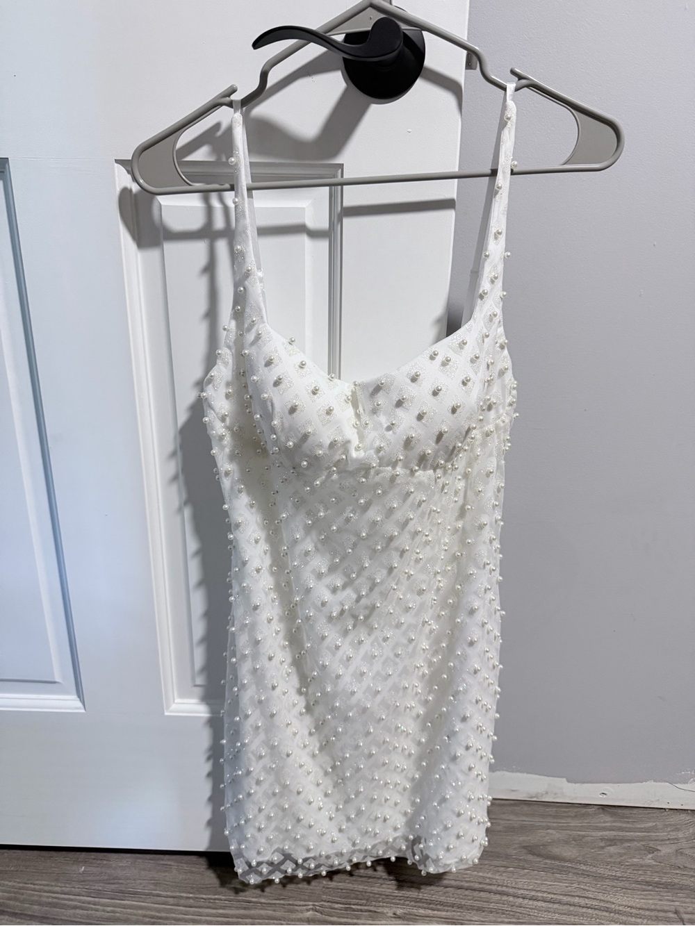 Pearl-Embellished White Mini Slip Dress Size 11/12 Alex & Sophia